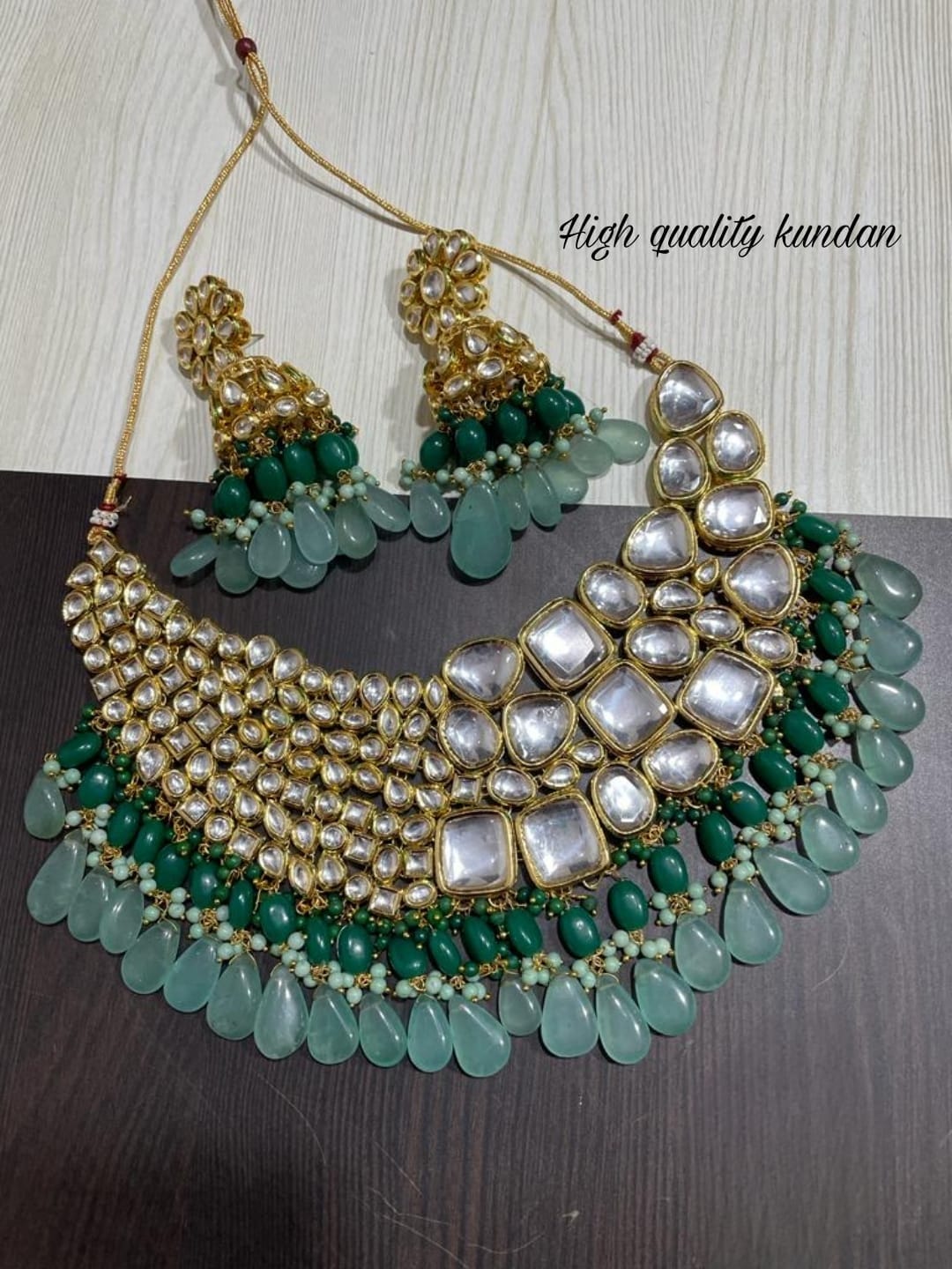 Zevar Jewelry Green Kundan Choker Necklace Meenakari Work Back Side Set By Zevar