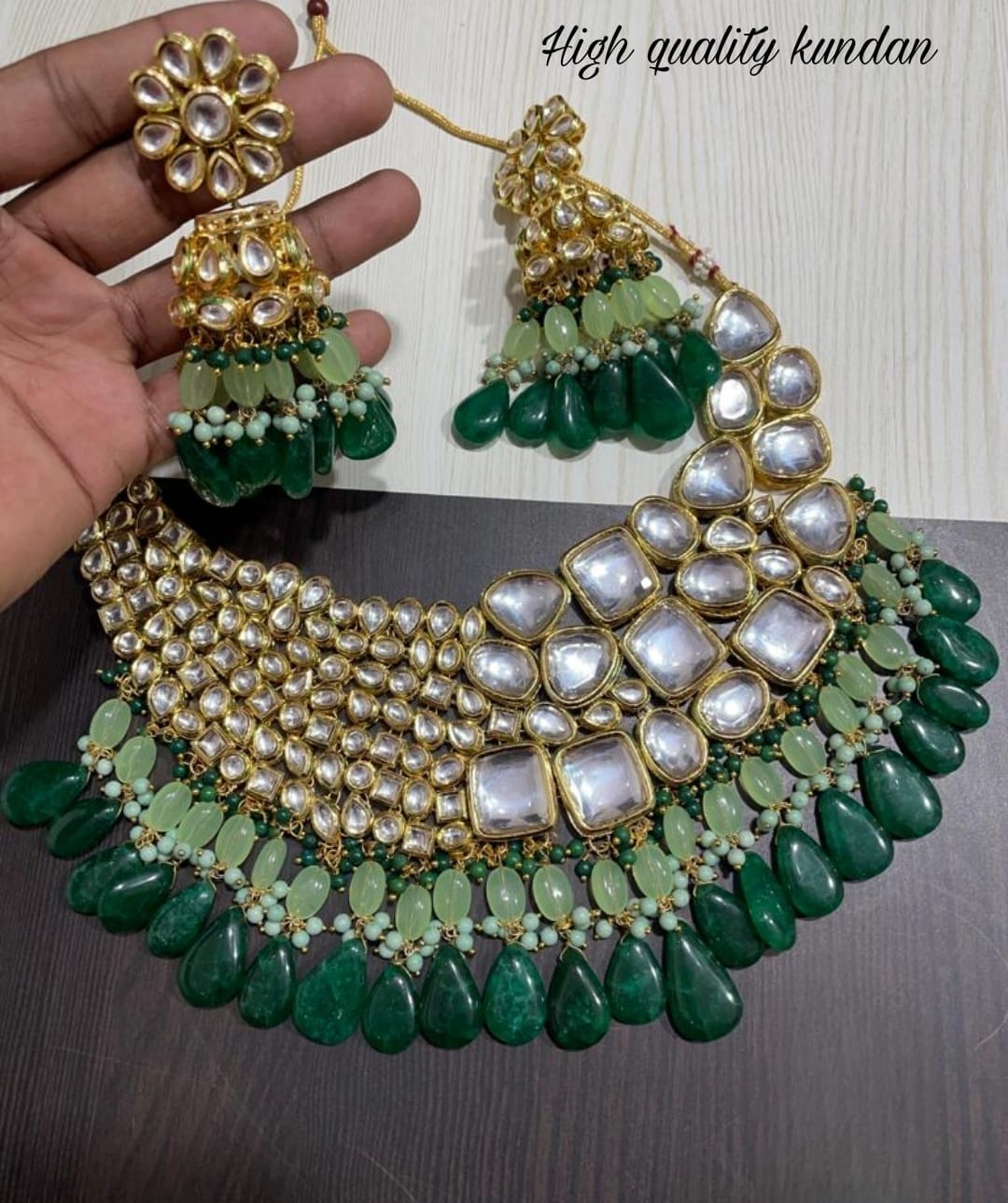Zevar Jewelry Green Kundan Choker Necklace Meenakari Work Back Side Set By Zevar