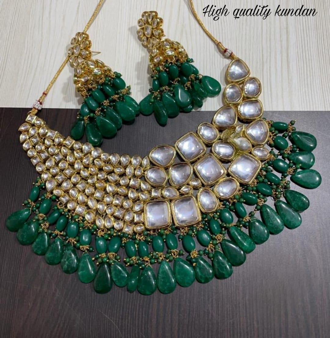 Zevar Jewelry Green Kundan Choker Necklace Meenakari Work Back Side Set By Zevar