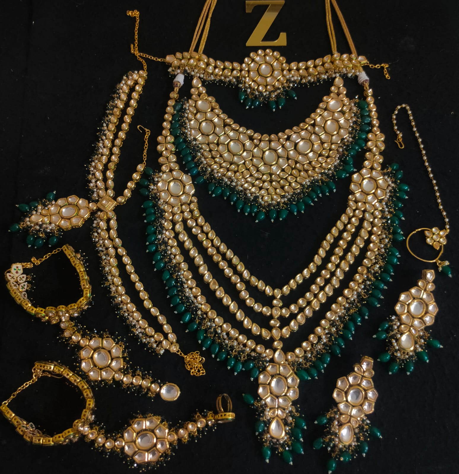 Zevar Jewelry Green Kundan full Bridal Jewellery Necklace set By Zevar