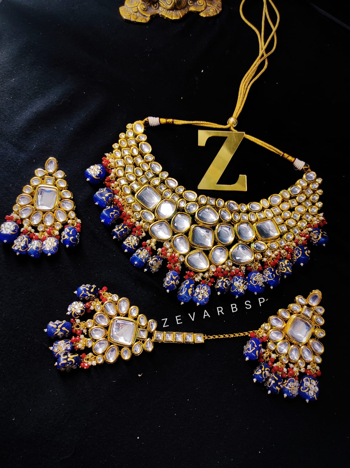 Zevar Jewelry High Quality Kundan Choker Necklace Earring With Maangtika Set By Zevar