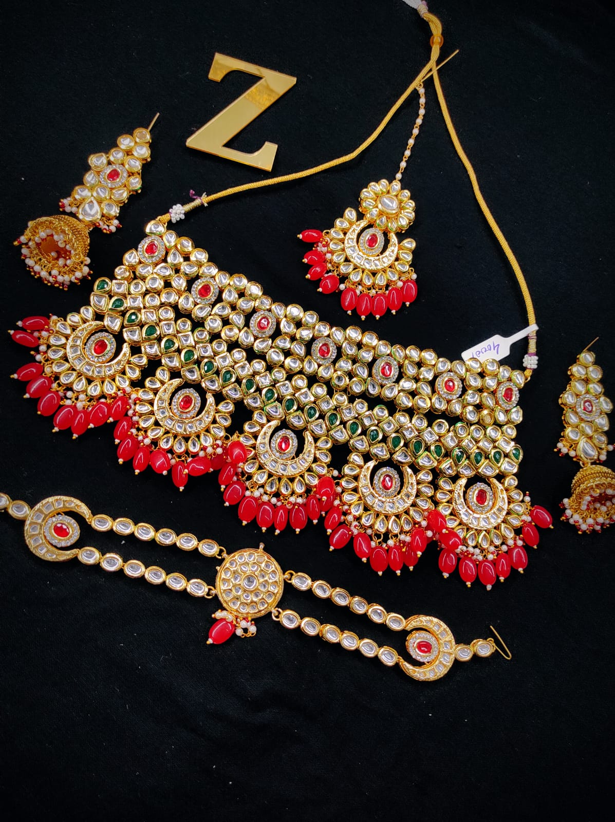 Zevar Jewelry Kundan Bridal Jewellery Earrings with Maantika set By Zevar