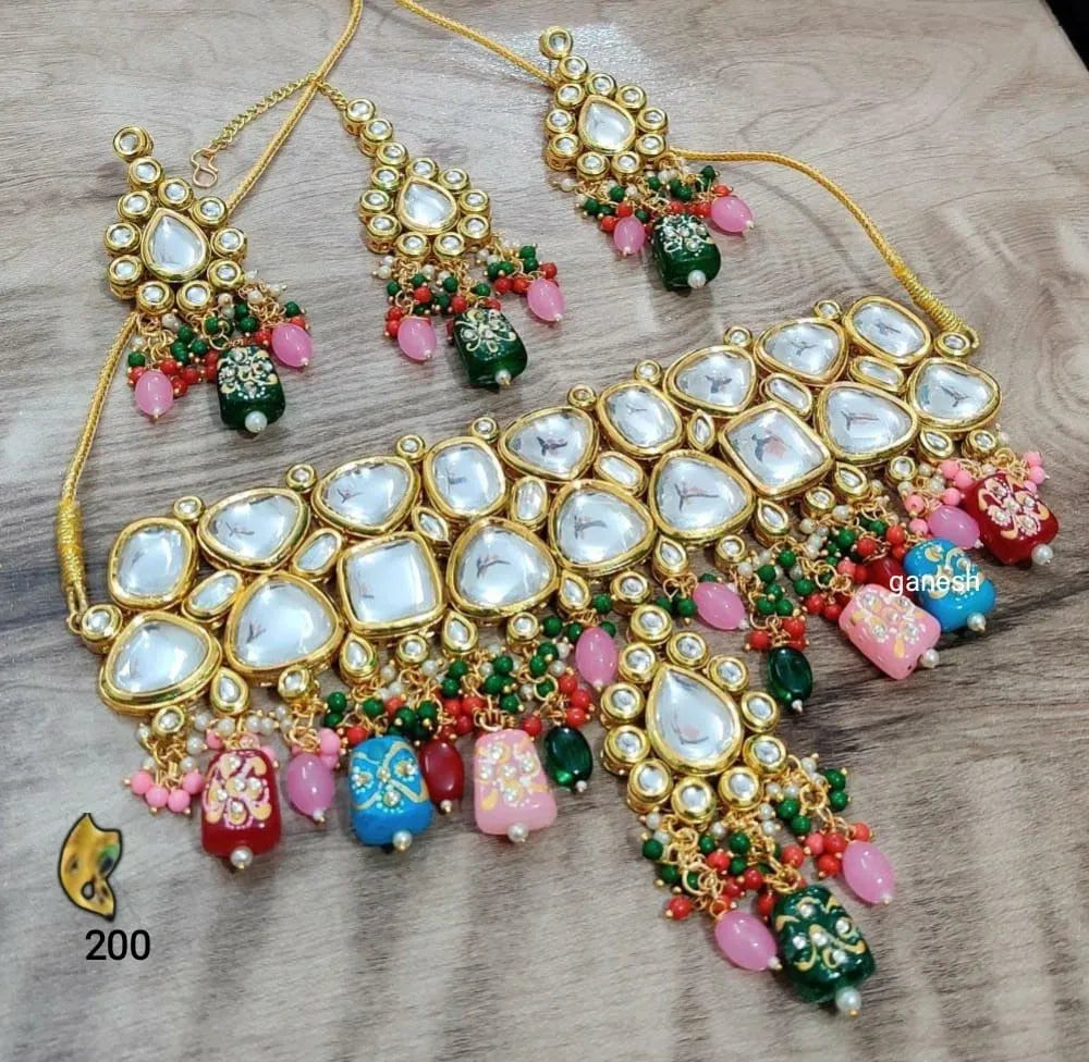 Zevar Jewelry kundan choker Necklace Earring with Maangtika Jewellery set By Zevar