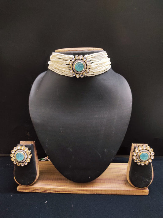 Zevar Jewelry Kundan Choker Necklace earrings set by Zevar