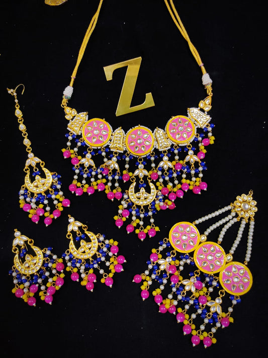 Zevar Jewelry Kundan Choker Necklace Earrings with Maantika & Pasha set By Zevar