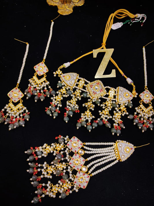 Zevar Jewelry Kundan Choker Necklace Earrings with Maantika & Pasha set By Zevar