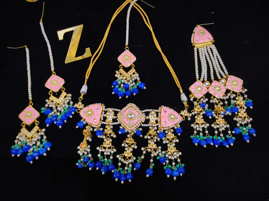 Zevar Jewelry Kundan Choker Necklace Earrings with Maantika & Pasha set By Zevar