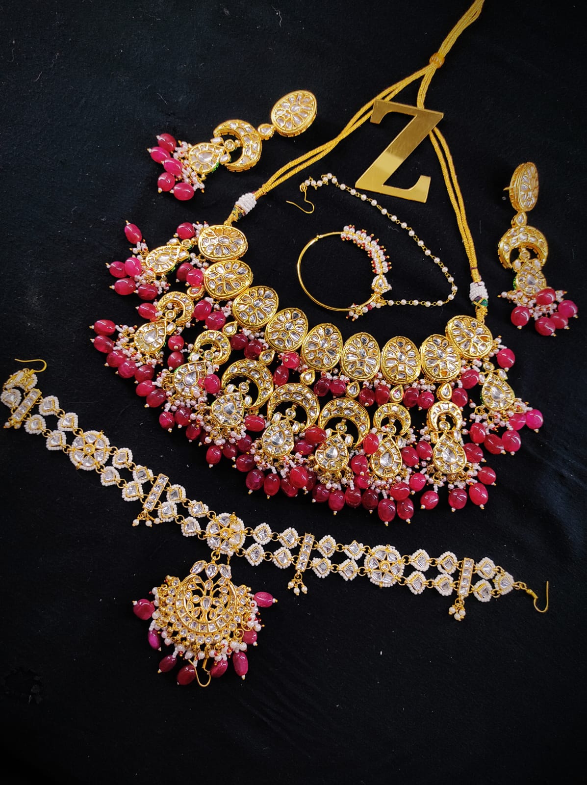 Zevar Jewelry Kundan Choker Necklace meenakari Work back side Earrings with Maantika set By Zevar