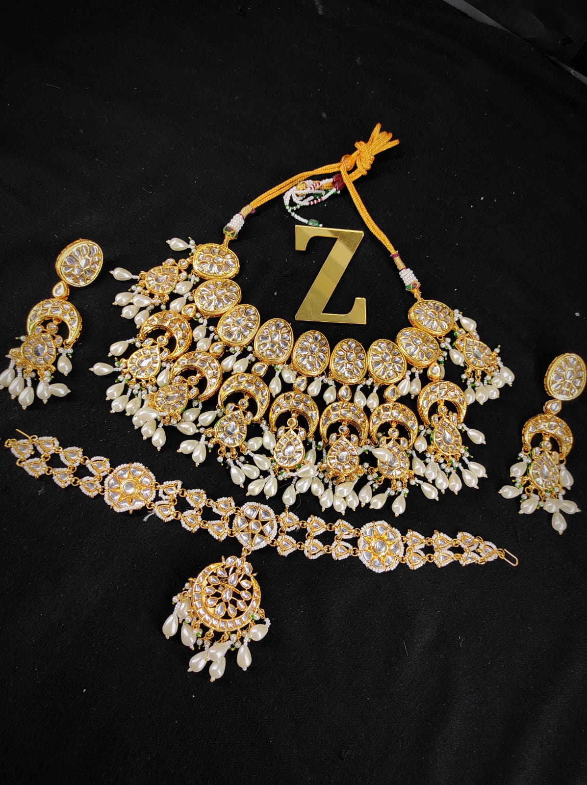 Zevar Jewelry Kundan Choker Necklace meenakari Work back side Earrings with Maantika set By Zevar