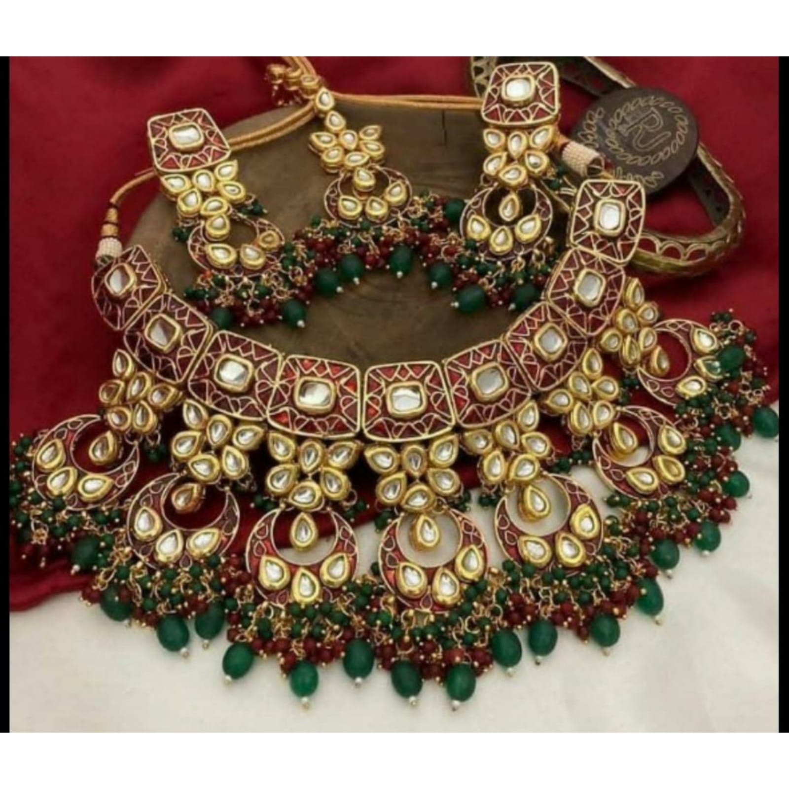 Zevar Jewelry Kundan Choker Necklace meenakari Work Earrings with Maantika set By Zevar