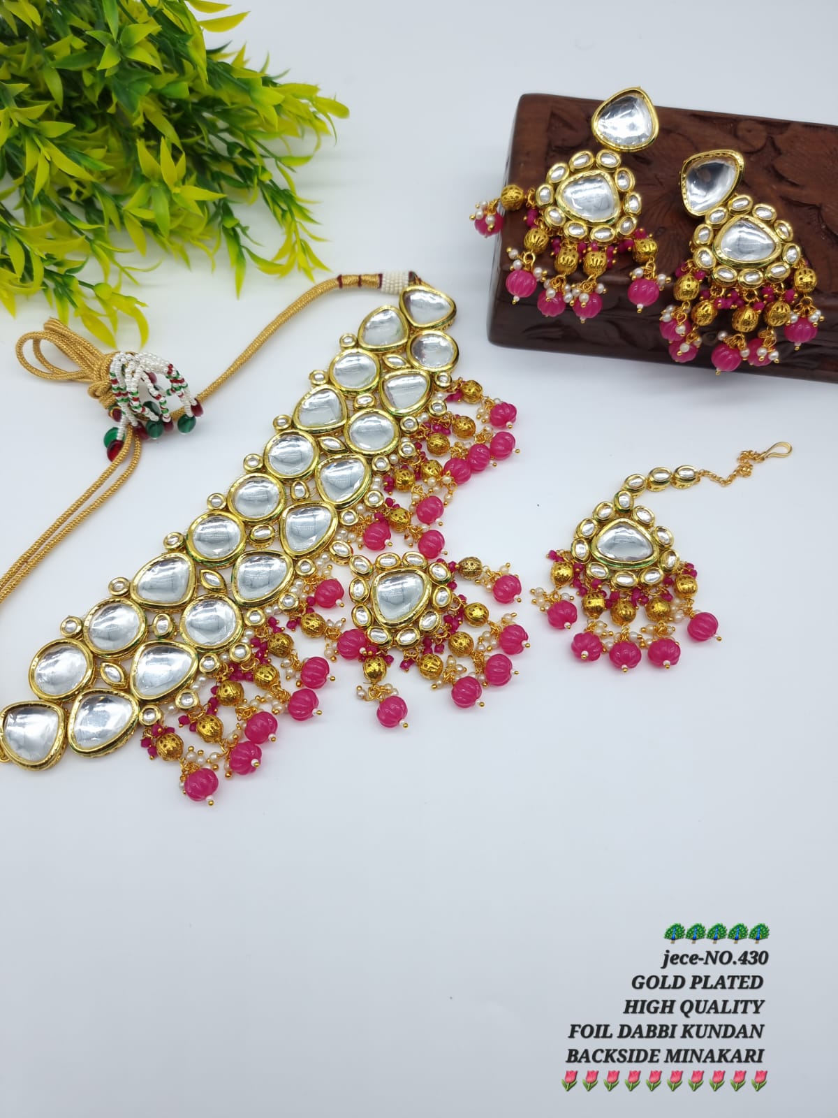 Zevar Jewelry Kundan Jewellery Meenakari Work Back Side Earring & Mangtikka Set By Zevar