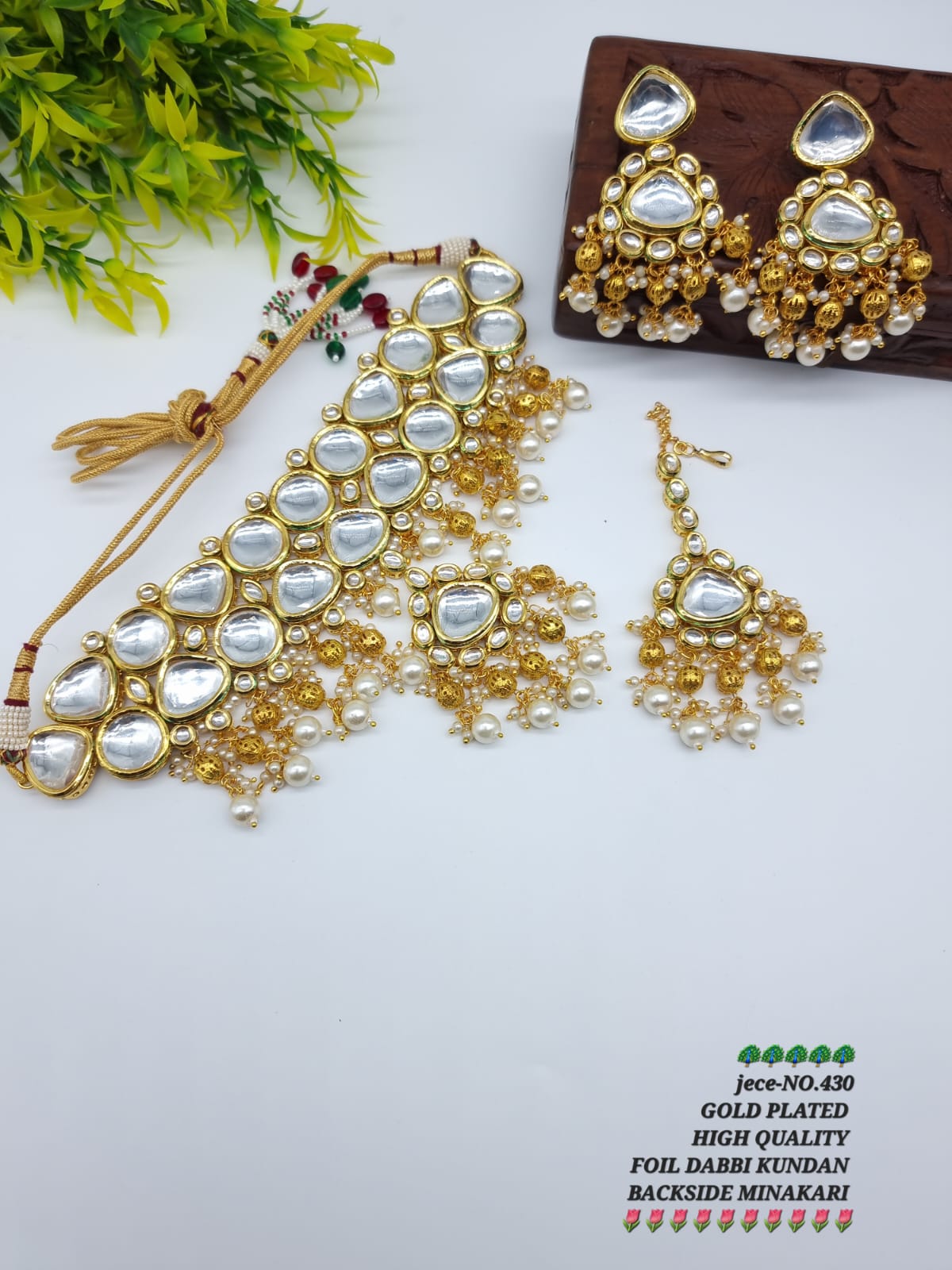 Zevar Jewelry Kundan Jewellery Meenakari Work Back Side Earring & Mangtikka Set By Zevar