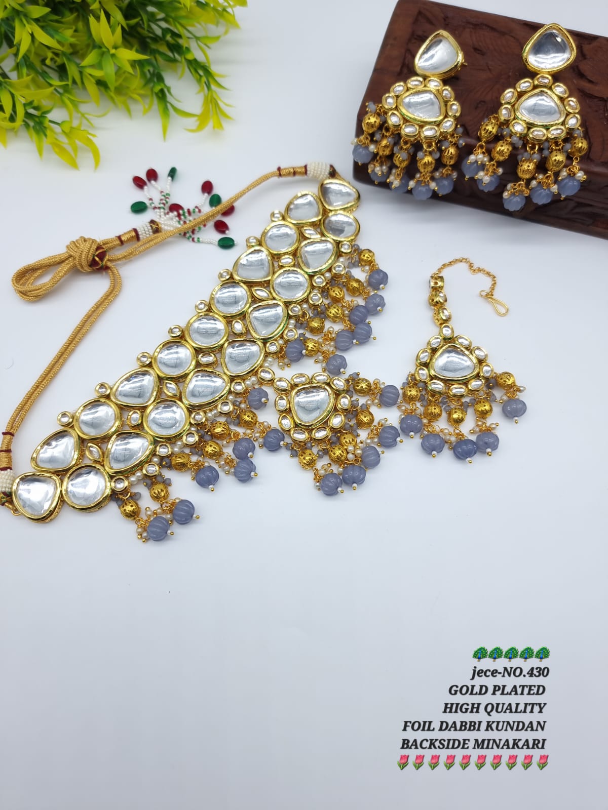 Zevar Jewelry Kundan Jewellery Meenakari Work Back Side Earring & Mangtikka Set By Zevar