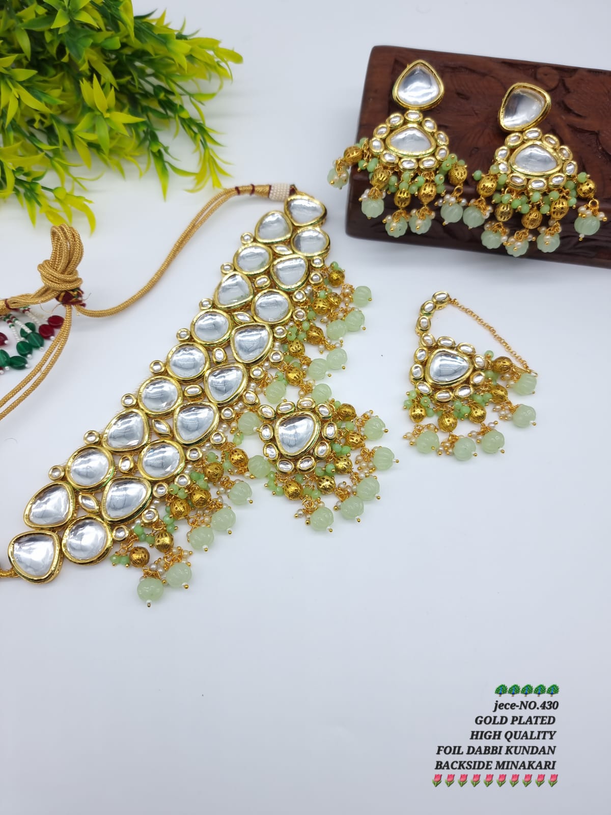 Zevar Jewelry Kundan Jewellery Meenakari Work Back Side Earring & Mangtikka Set By Zevar