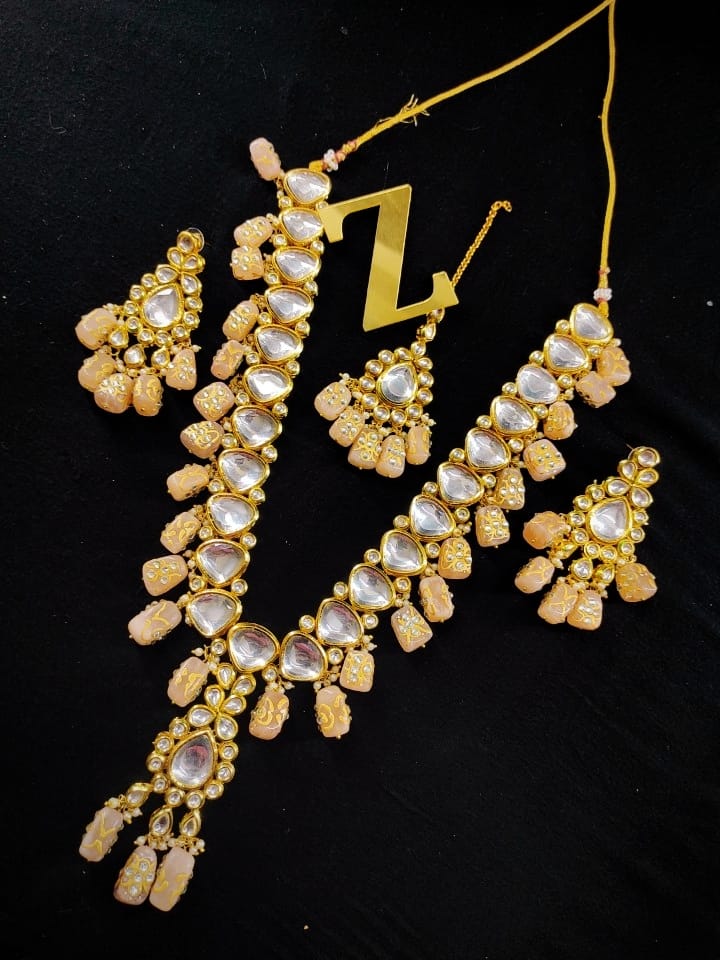 Zevar Jewelry Kundan Long Necklace & Earrings with Maantika set By Zevar