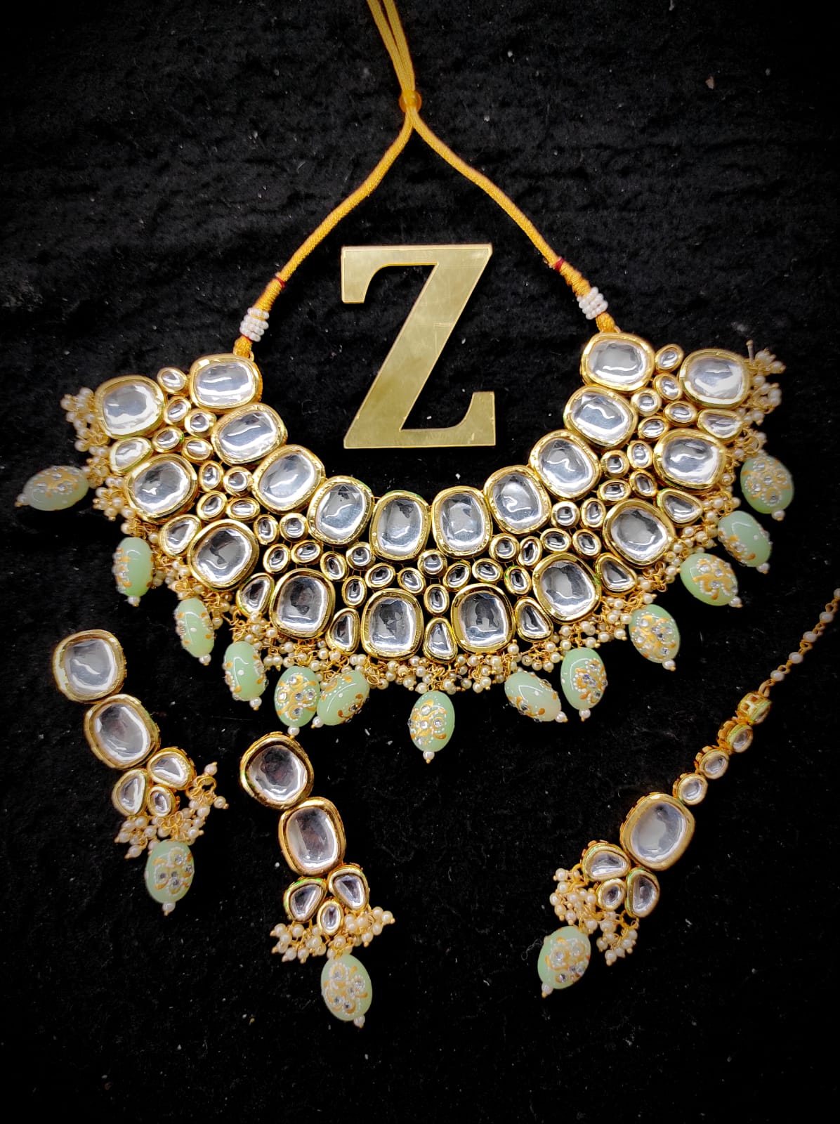 Zevar Jewelry kundan Necklace back side meenakari work Earring With Maangtika set by Zevar