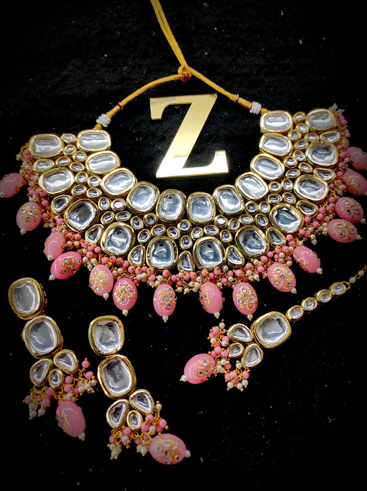 Zevar Jewelry kundan Necklace back side meenakari work Earring With Maangtika set by Zevar