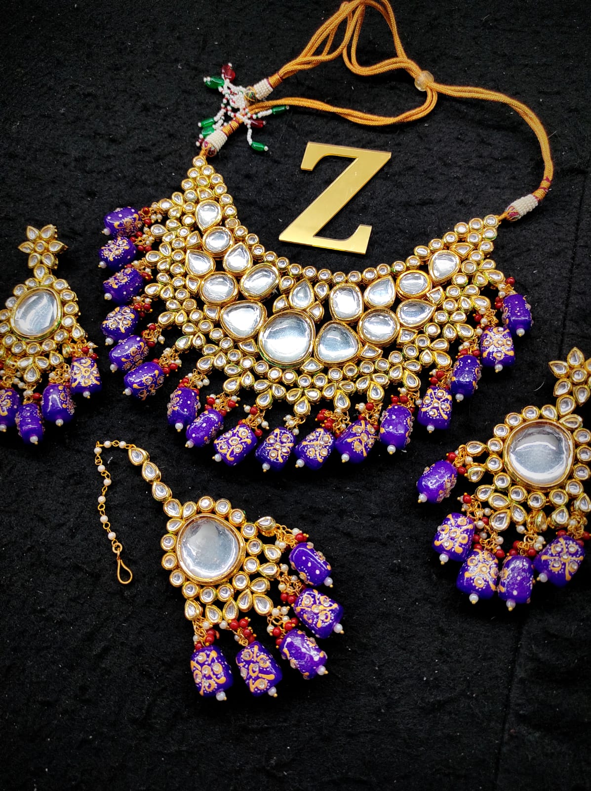 Zevar Jewelry kundan Necklace Earring With Maangtika set by Zevar