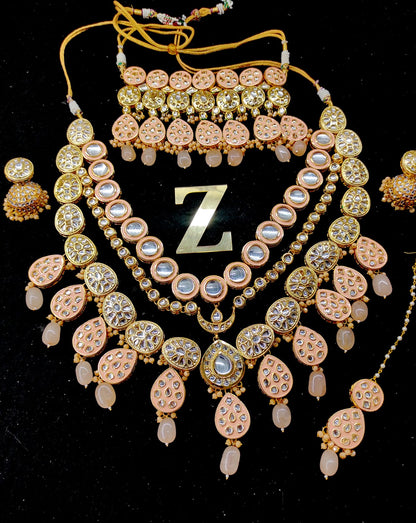 Zevar Jewelry Kundan Necklace Earring With Maangtika set by Zevar