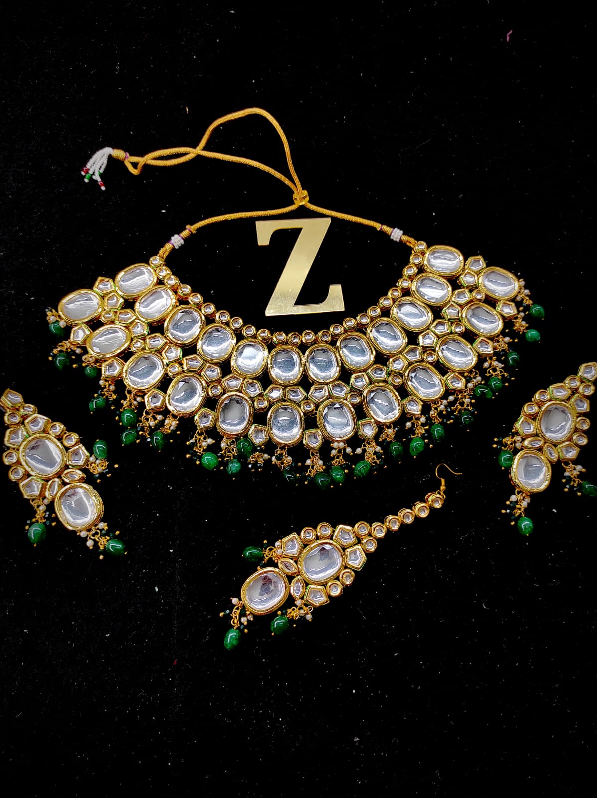 Zevar Jewelry kundan Necklace Earring With Maangtika set by Zevar