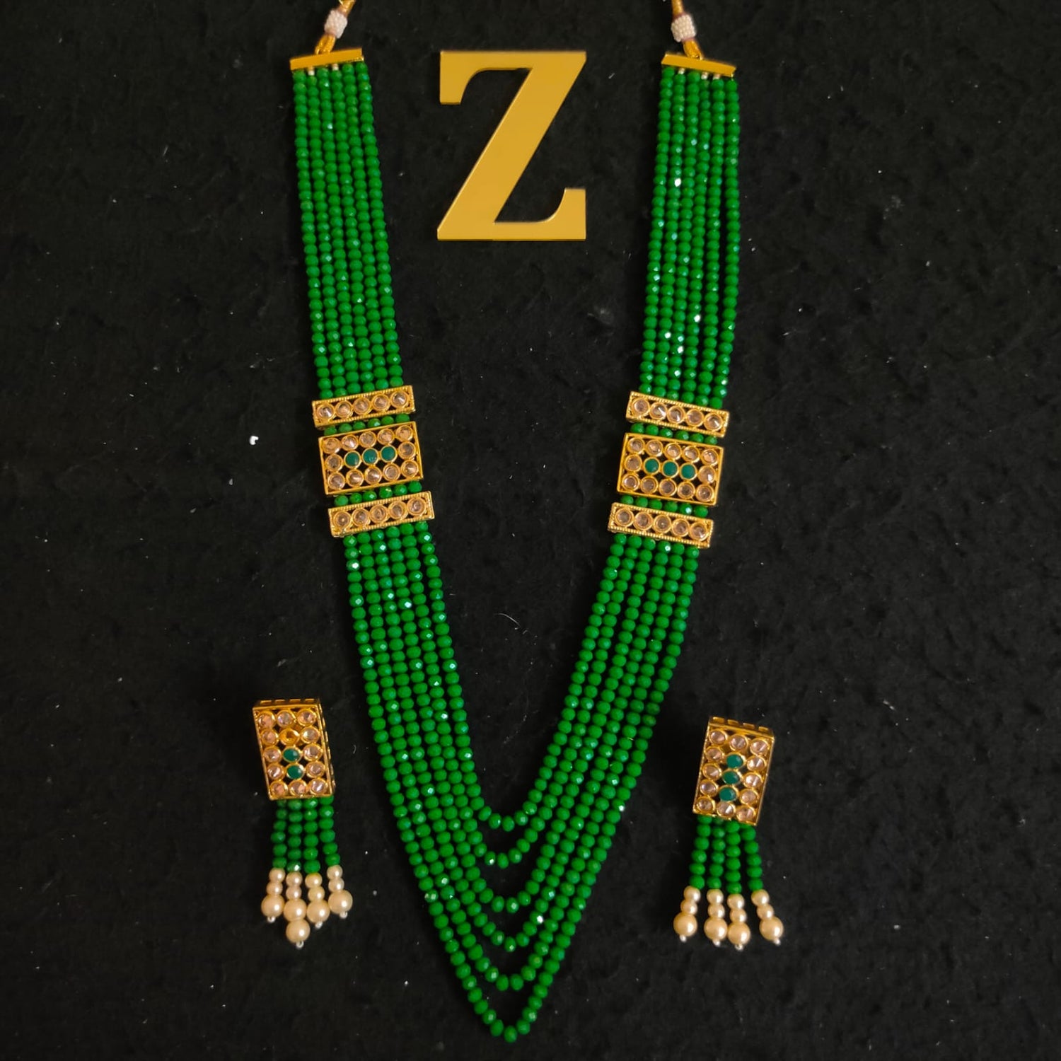 Zevar Jewelry KUNDAN PEARL LONG NECKLACE & EARRINGS SET BY ZEVAR