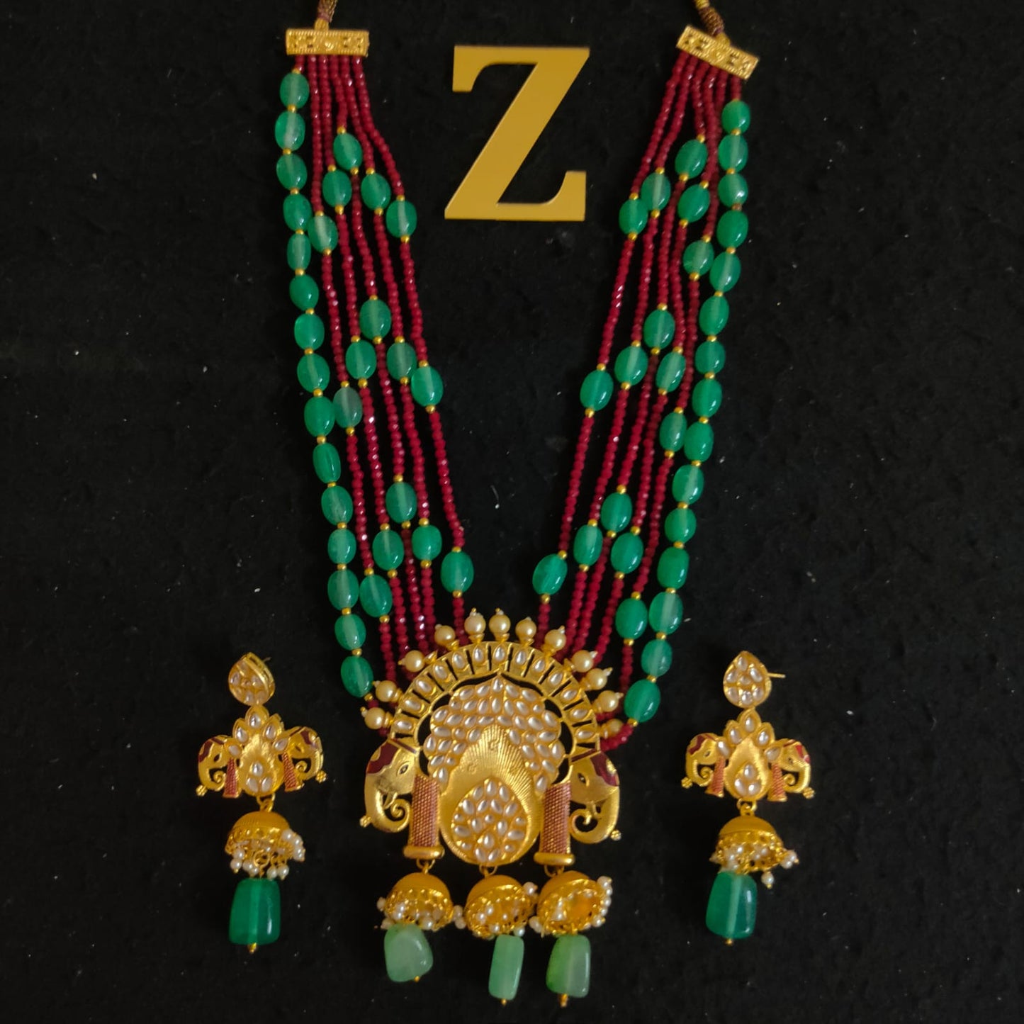 Zevar Jewelry KUNDAN PEARL LONG NECKLACE & EARRINGS SET BY ZEVAR