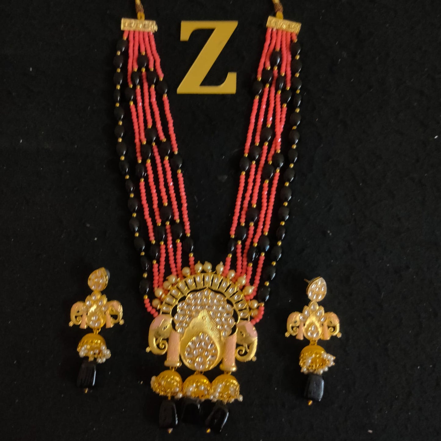 Zevar Jewelry KUNDAN PEARL LONG NECKLACE & EARRINGS SET BY ZEVAR