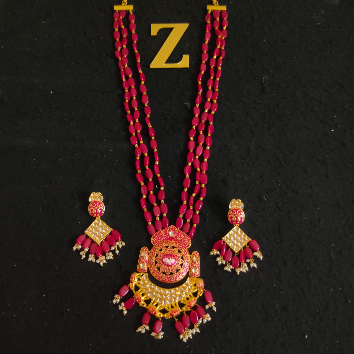 Zevar Jewelry KUNDAN PEARL LONG NECKLACE & EARRINGS SET BY ZEVAR