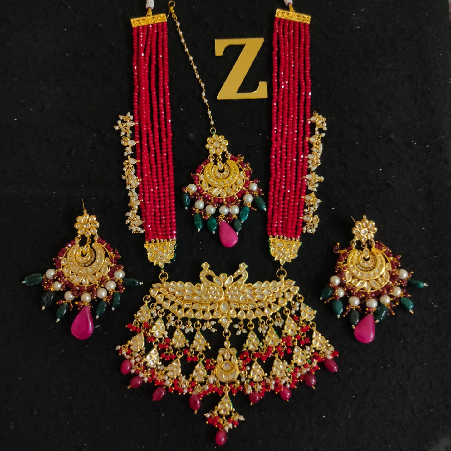 Zevar Jewelry KUNDAN PEARL LONG NECKLACE & EARRINGS SET BY ZEVAR