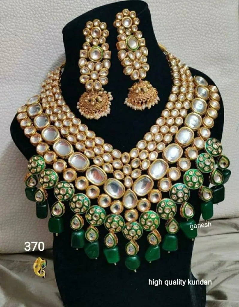 Zevar Jewelry Kundan Royal Green Necklace with Earrings Jewellery set By Zevar
