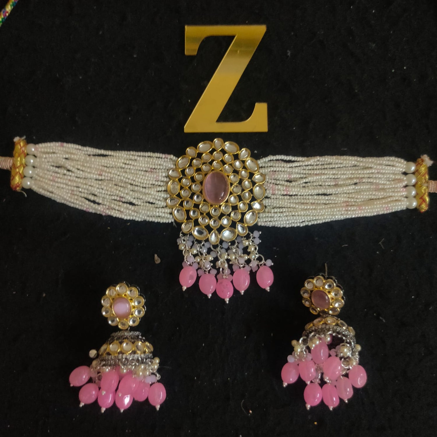 Zevar Jewelry Meenakari Choker Necklace earrings set by Zevar