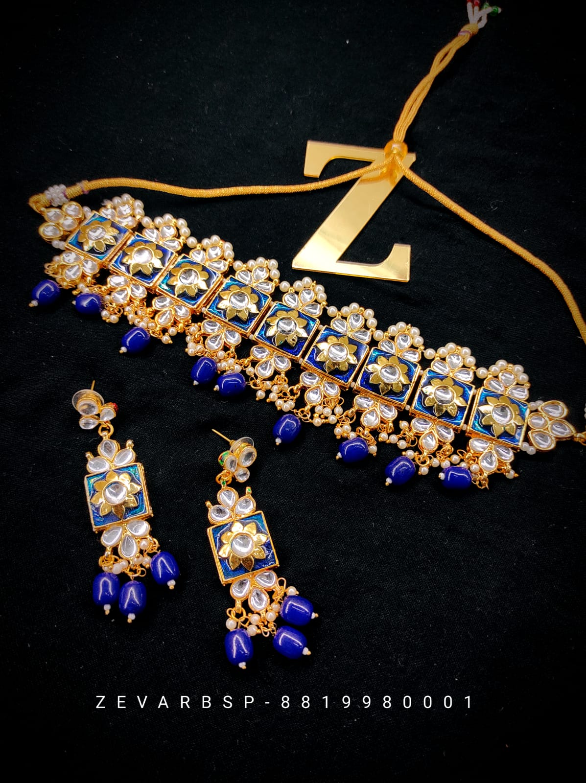 Zevar Jewelry Meenakari Choker Necklace earrings set by Zevar