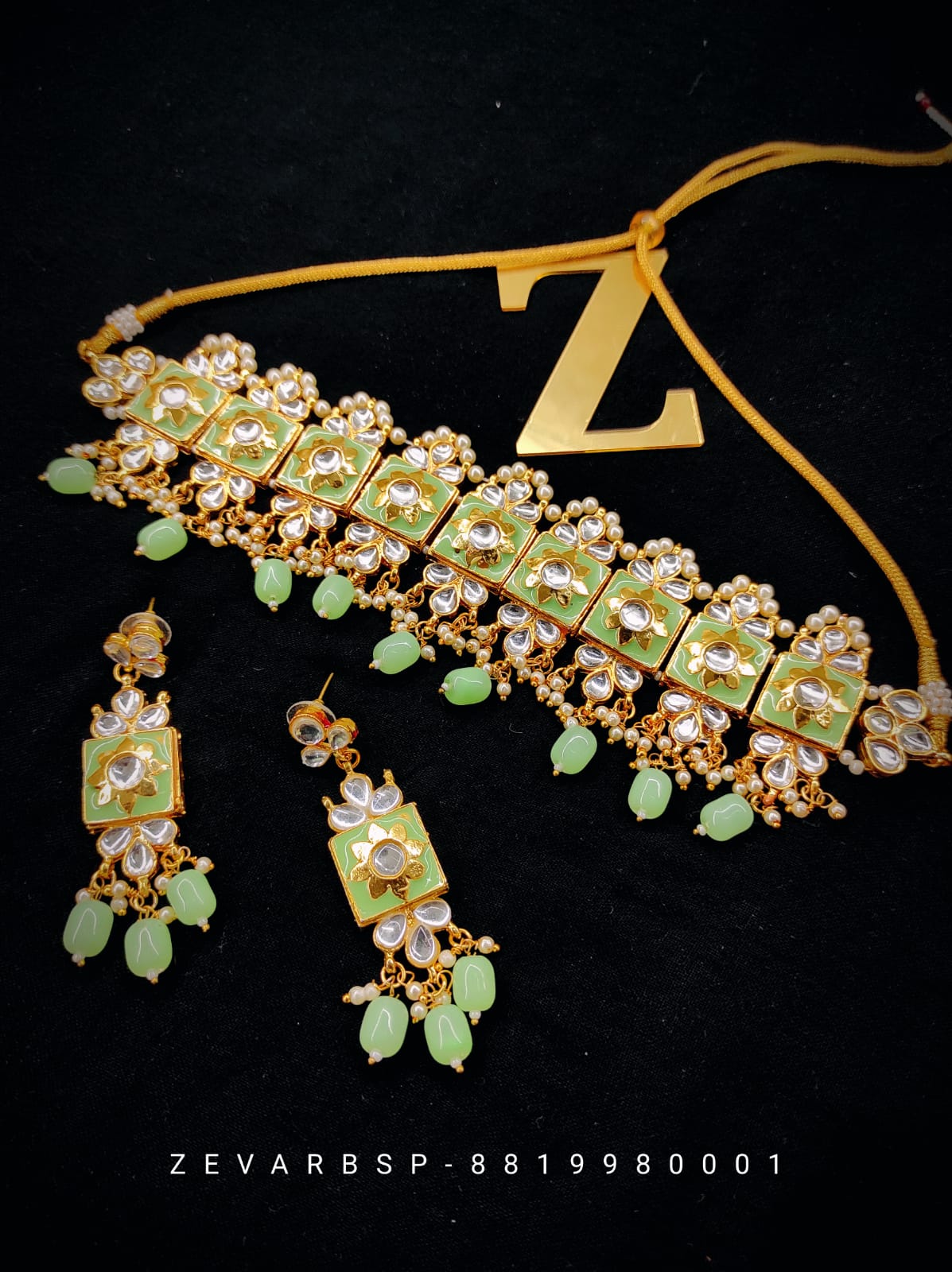 Zevar Jewelry Meenakari Choker Necklace earrings set by Zevar