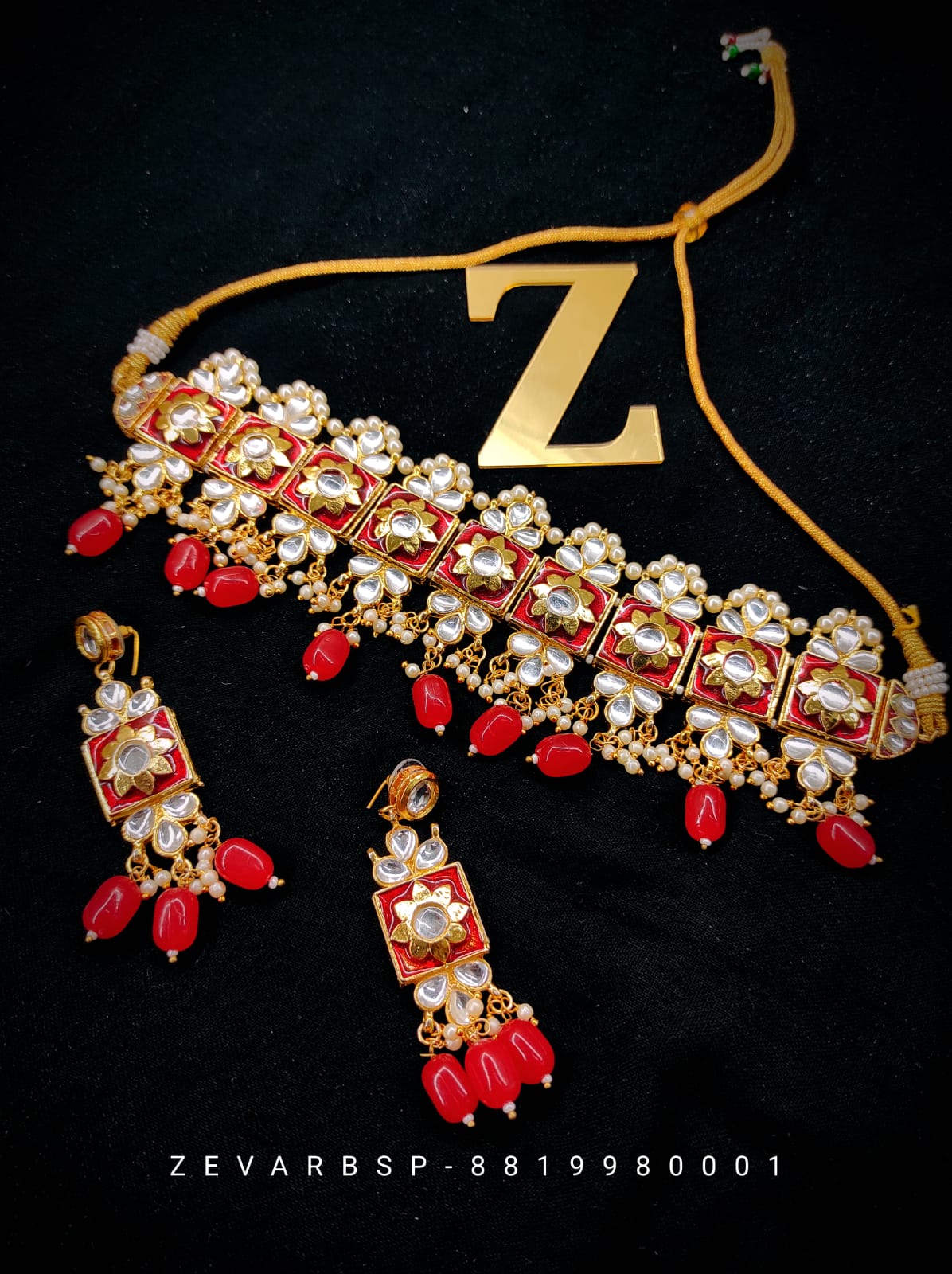 Zevar Jewelry Meenakari Choker Necklace earrings set by Zevar