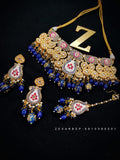 Zevar Jewelry Meenakari Choker Necklace Earrings With Maangtikka Set By Zevar