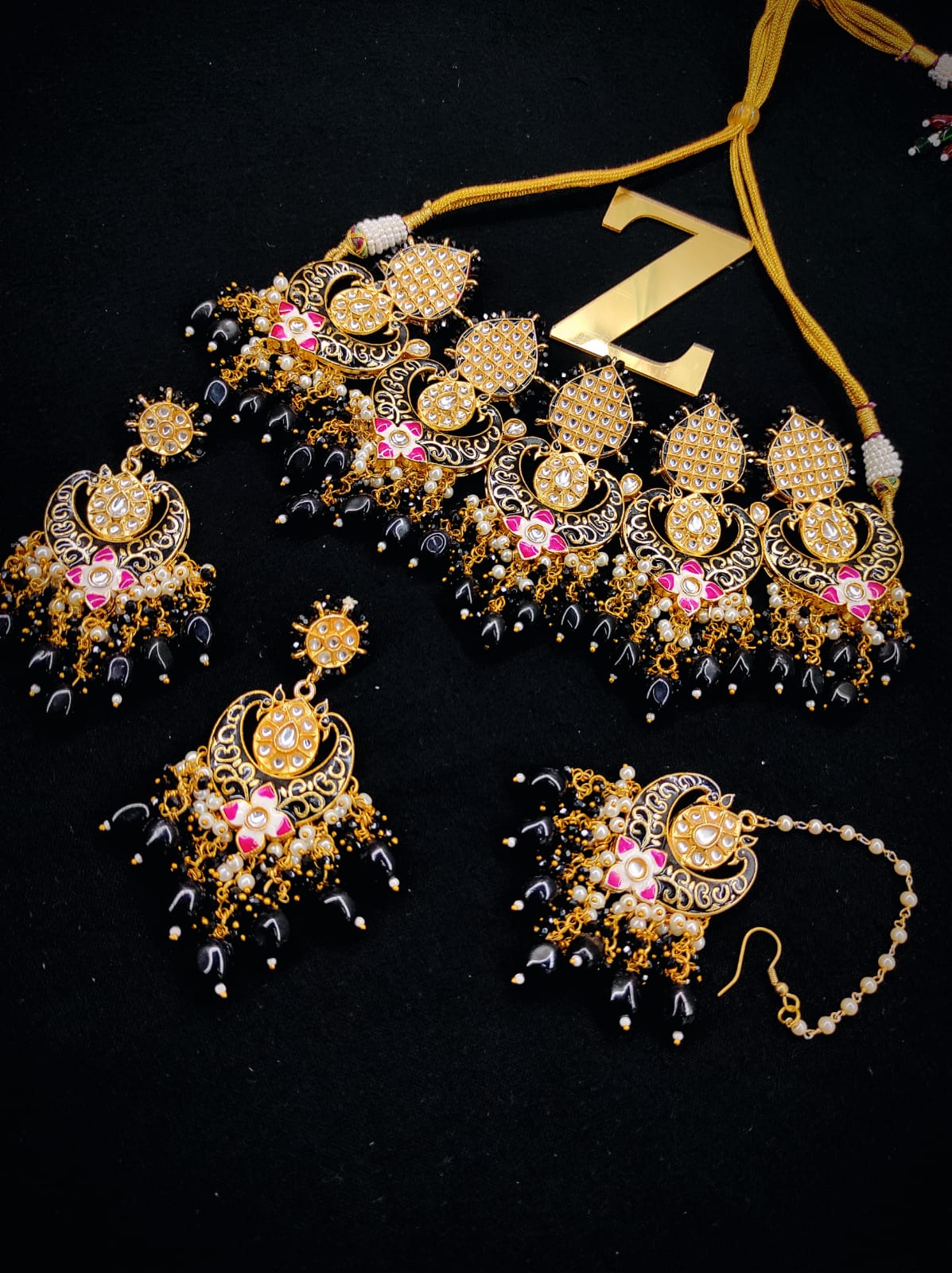 Zevar Jewelry Meenakari Choker Necklace Earrings With Maangtikka Set By Zevar