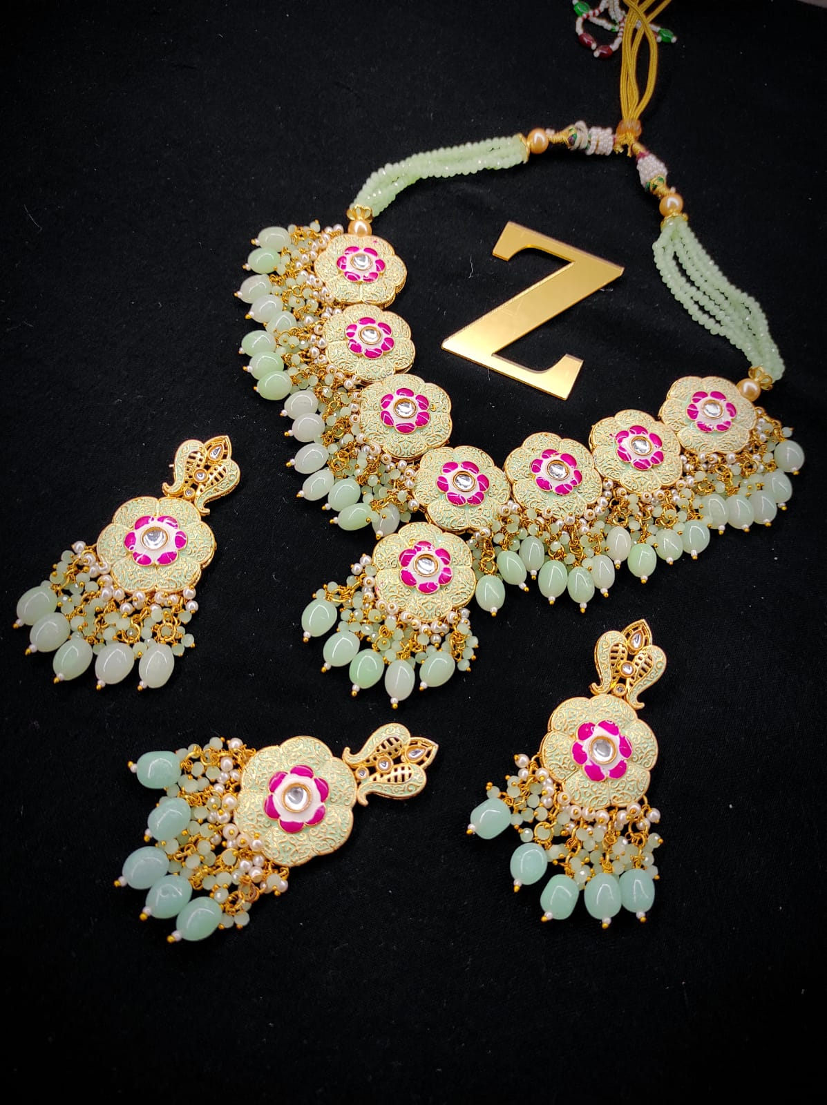 Zevar Jewelry Meenakari Choker Necklace Earrings With Maangtikka Set By Zevar
