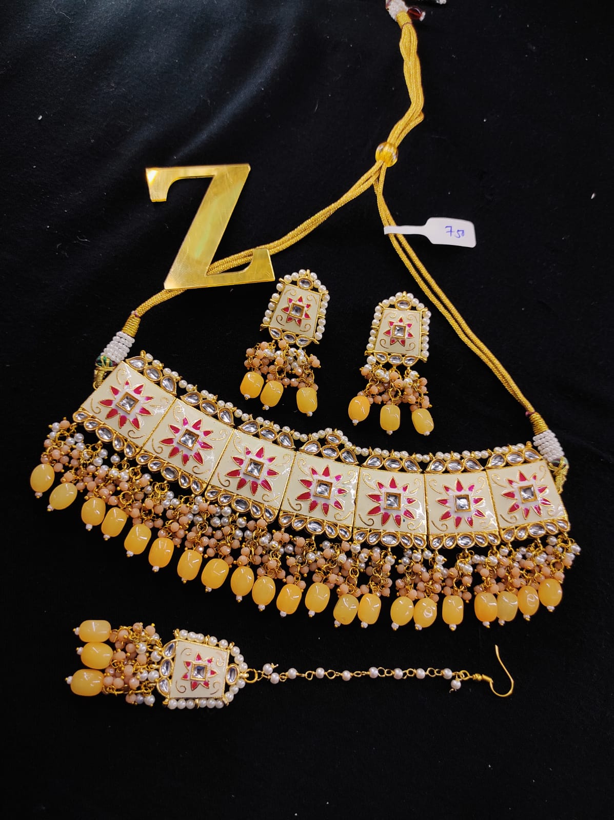 Zevar Jewelry Meenakari Choker Necklace earrings With maangtikka set by Zevar