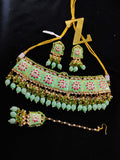 Zevar Jewelry Meenakari Choker Necklace earrings With maangtikka set by Zevar