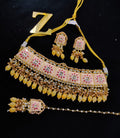 Zevar Jewelry Meenakari Choker Necklace earrings With maangtikka set by Zevar