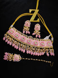 Zevar Jewelry Meenakari Choker Necklace earrings With maangtikka set by Zevar
