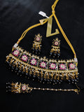 Zevar Jewelry Meenakari Choker Necklace earrings With maangtikka set by Zevar