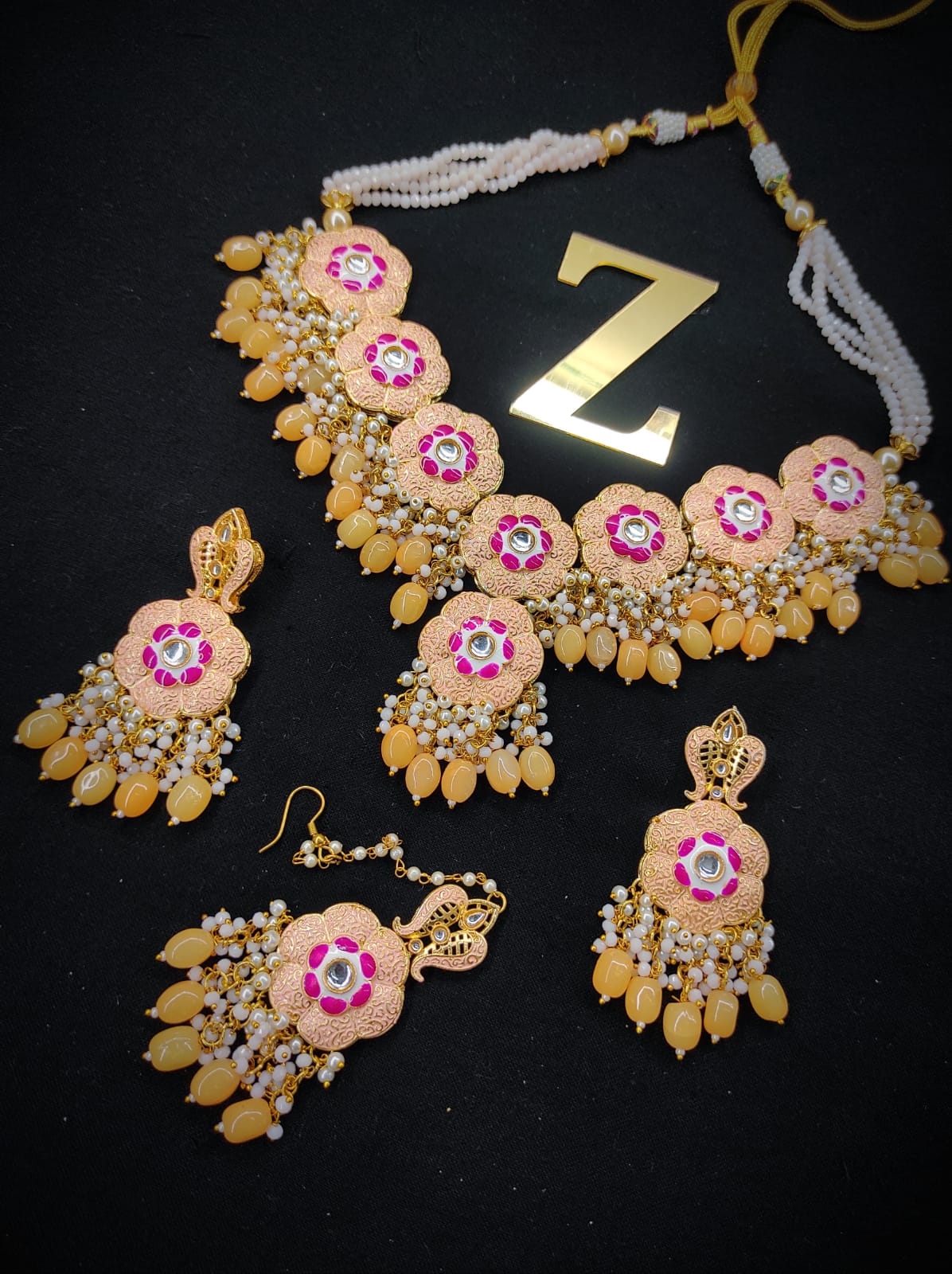 Zevar Jewelry Meenakari Necklace Earrings With Maangtikka Set By Zevar