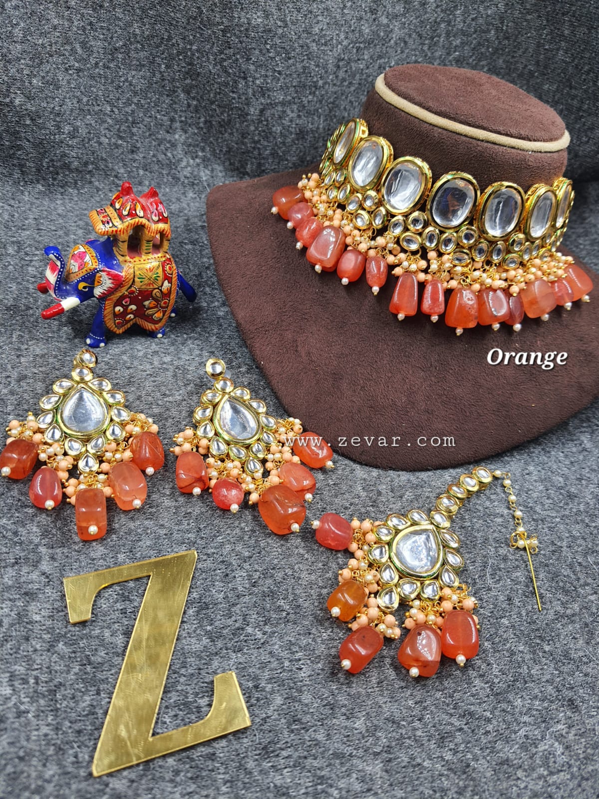 Orange Jewelry: Buy Orange Necklaces, Earrings, Bangles Sets