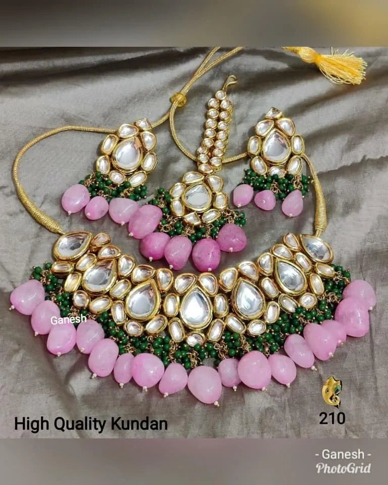 Zevar Jewelry Pink kundan Choker with earring and maang tikka Jewellery set By Zevar