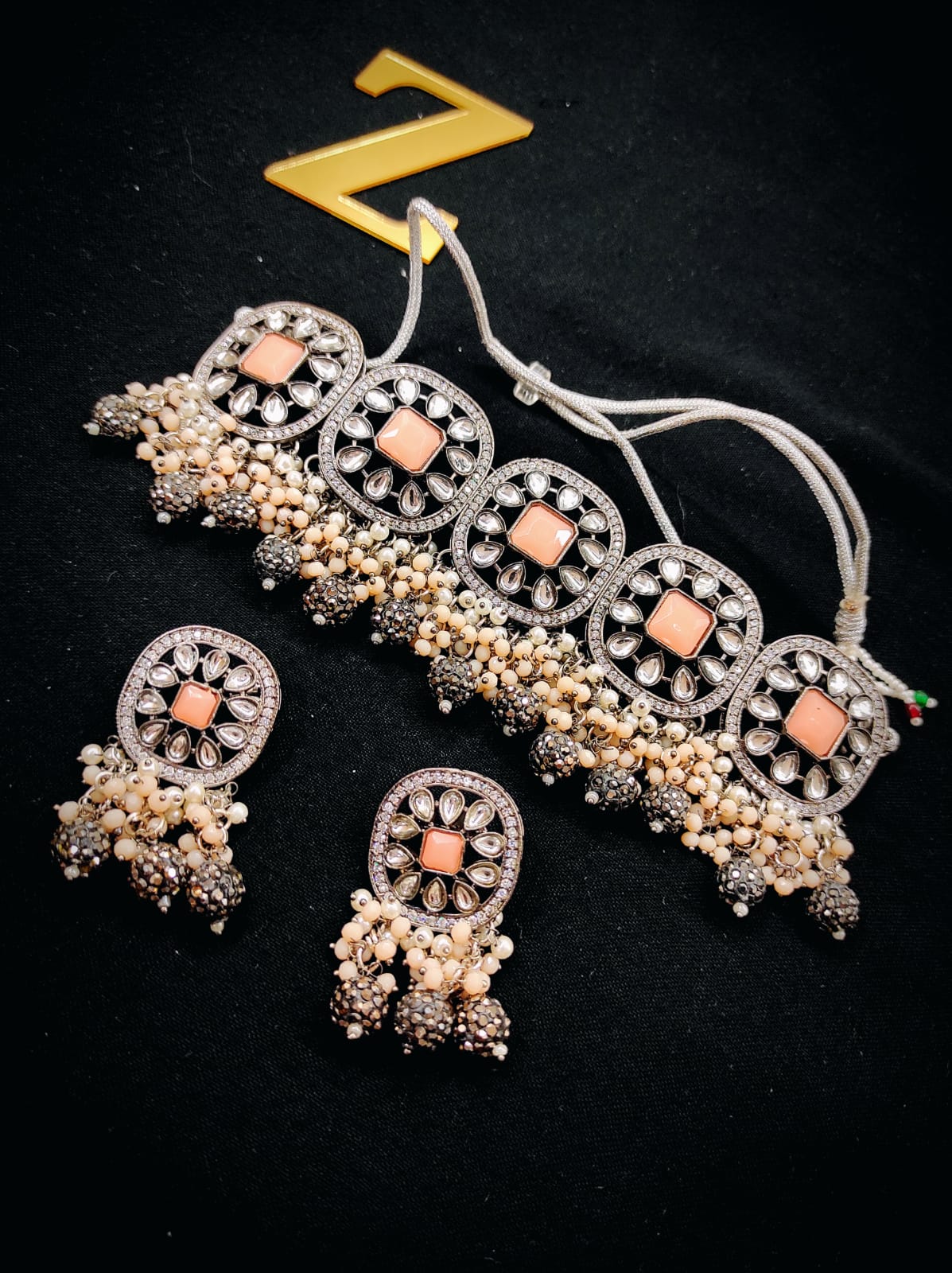 Zevar Jewelry Premium Quality AD Stone Earrings Chokher Necklace Set By Zevar