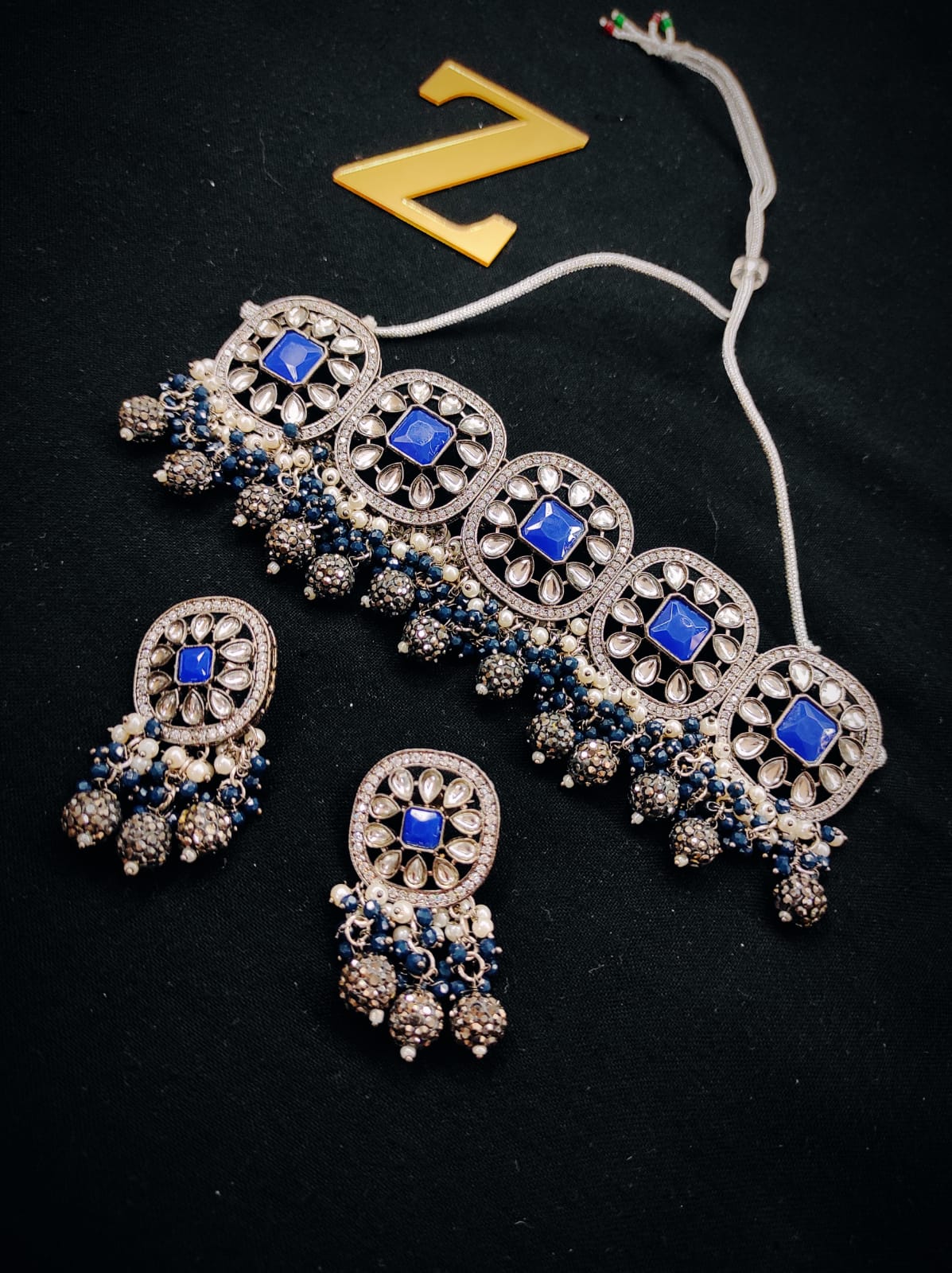 Zevar Jewelry Premium Quality AD Stone Earrings Chokher Necklace Set By Zevar