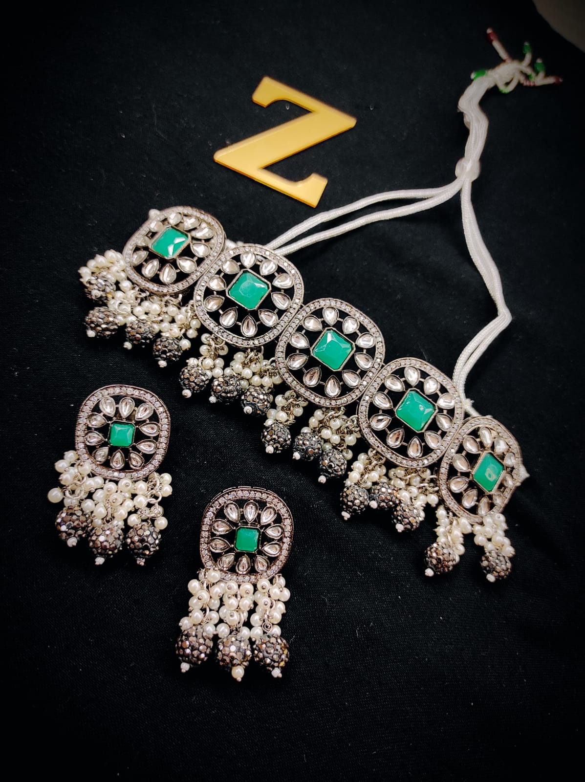 Zevar Jewelry Premium Quality AD Stone Earrings Chokher Necklace Set By Zevar