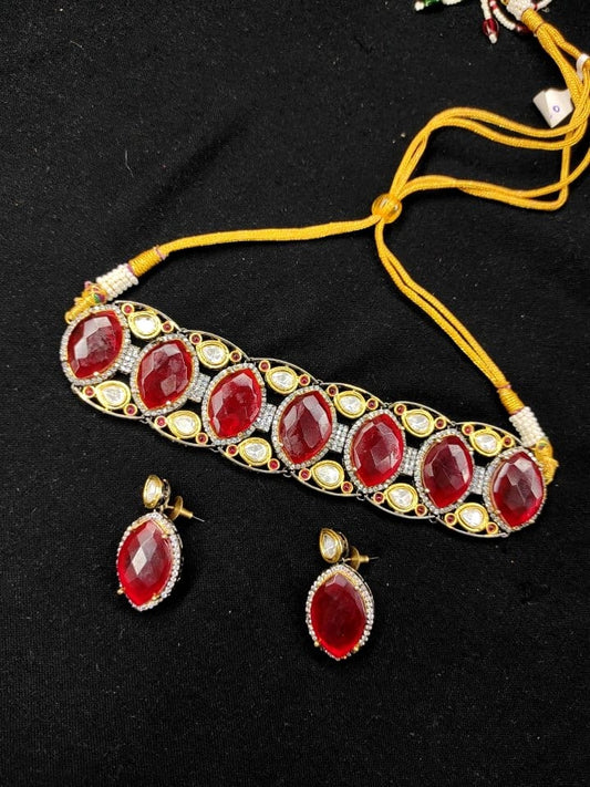 Zevar Jewelry Premium Quality AD Stone Polki Uncut Kundan Choker Necklace Set By Zevar
