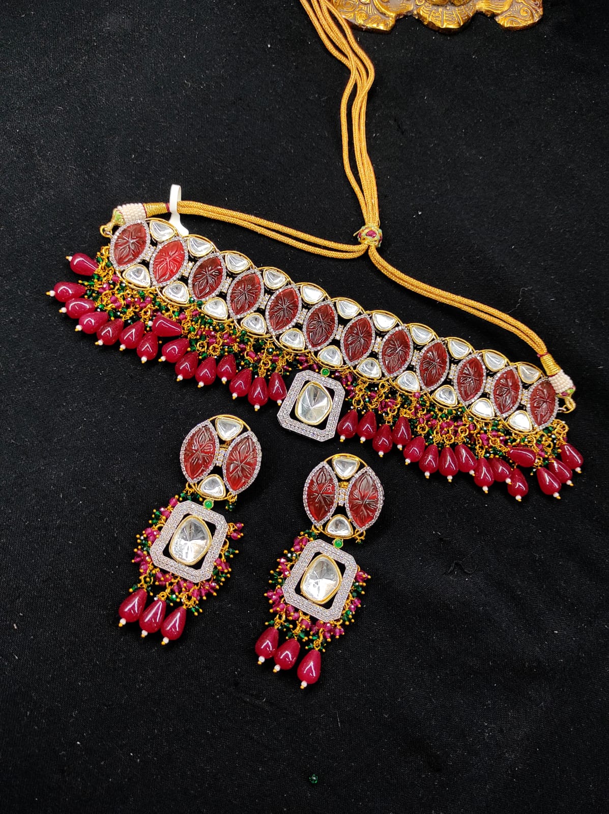 Zevar Jewelry Premium Quality AD Stone Polki Uncut Kundan Choker Necklace Set By Zevar